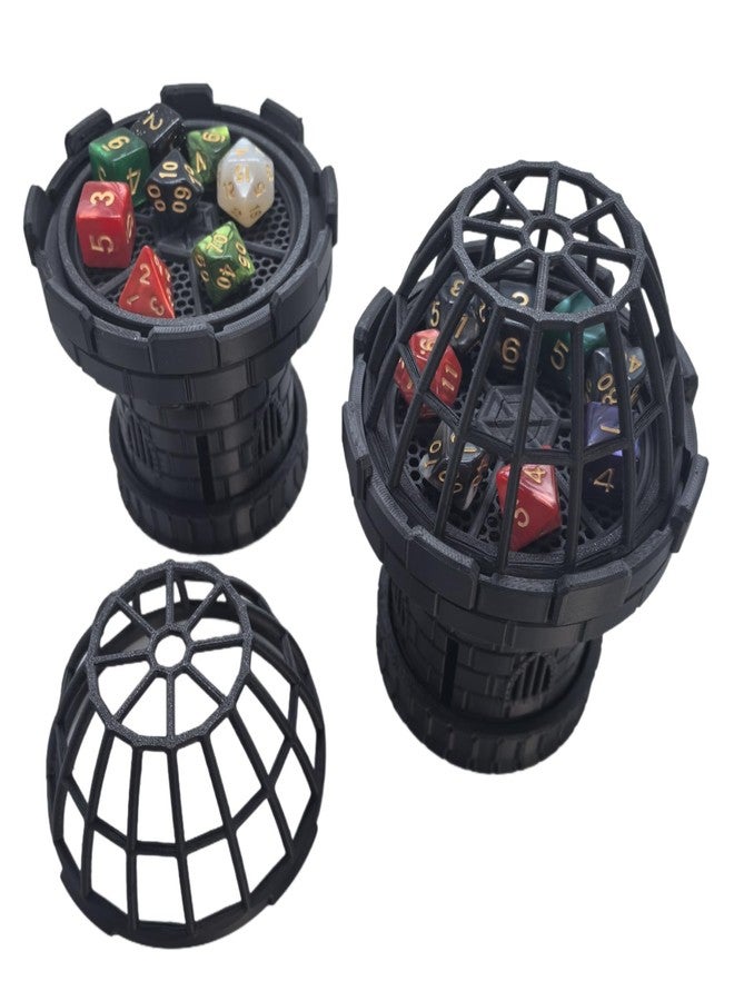 XJPONGC Hand Rotating Dice Tower Tower Dungeons and Dragons RPG abletop Roleplaying Game Jail D&D (Random 7PCS D20 Dice Set Included) Black - Image 1