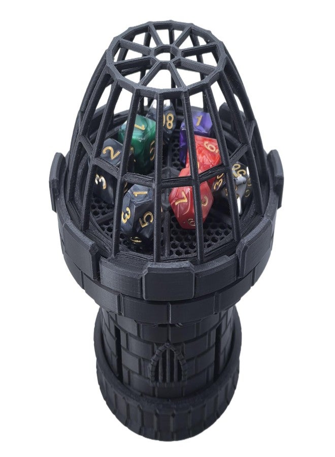 XJPONGC Hand Rotating Dice Tower Tower Dungeons and Dragons RPG abletop Roleplaying Game Jail D&D (Random 7PCS D20 Dice Set Included) Black - Image 3