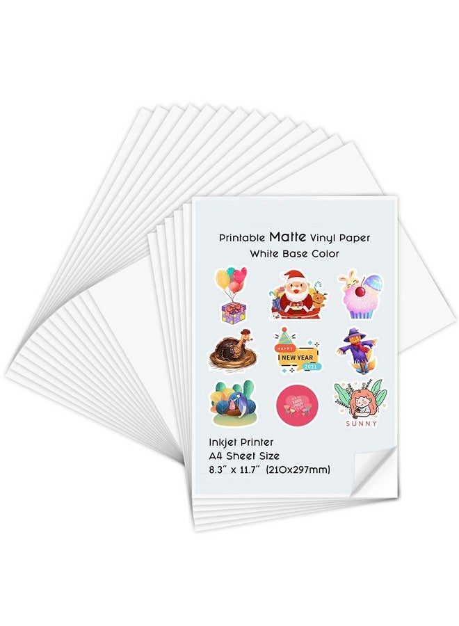 Korty Printable Vinyl for Inkjet Printer, 20 Sheets Premium Matte White Printable Vinyl Paper,8.3"x 11.7" - Image 1