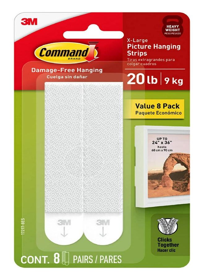 Command Command 20 Lb XL Heavyweight Picture Hanging Strips, Damage Free Hanging Picture Hangers, Heavy Duty Wall Hanging Strips for Living Spaces, 8 White Adhesive Strip Pairs  - Image 3