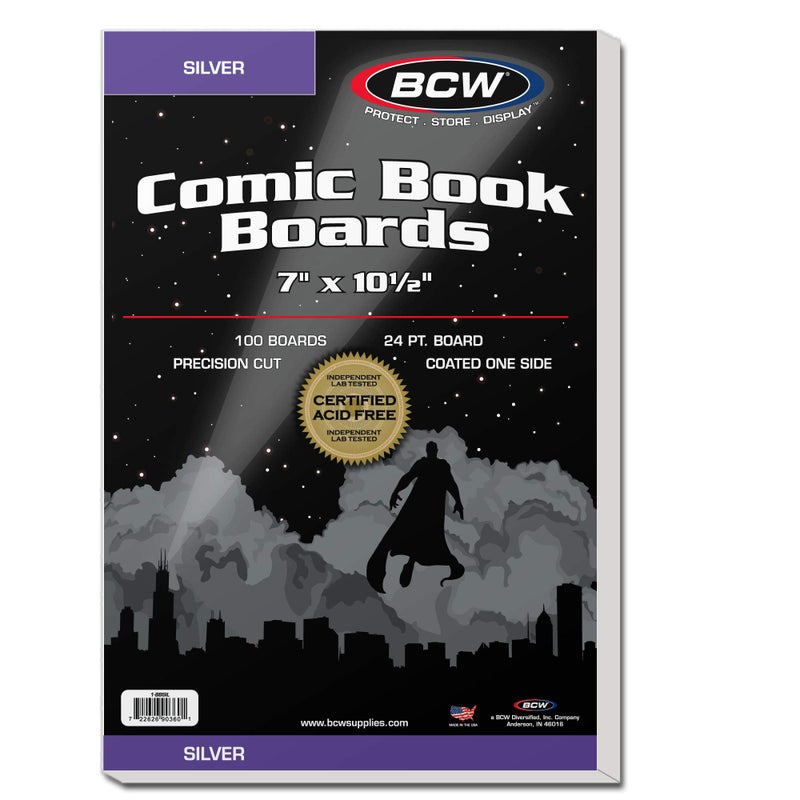 BCW Silver Age Backing Boards  1 Pack 100 Total  Certified AcidFree 7x105 Inches  Protection for Silver and Bronze Age Comics