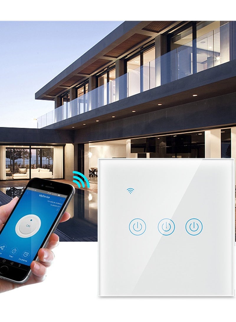 O8.design WiFi Smart Wall Light Switch, Wireless Switches,  Compatible with Google Home, APP Remote Control Touch Switch, No Hub Required, Voice Control White 3 Gang - Image 1