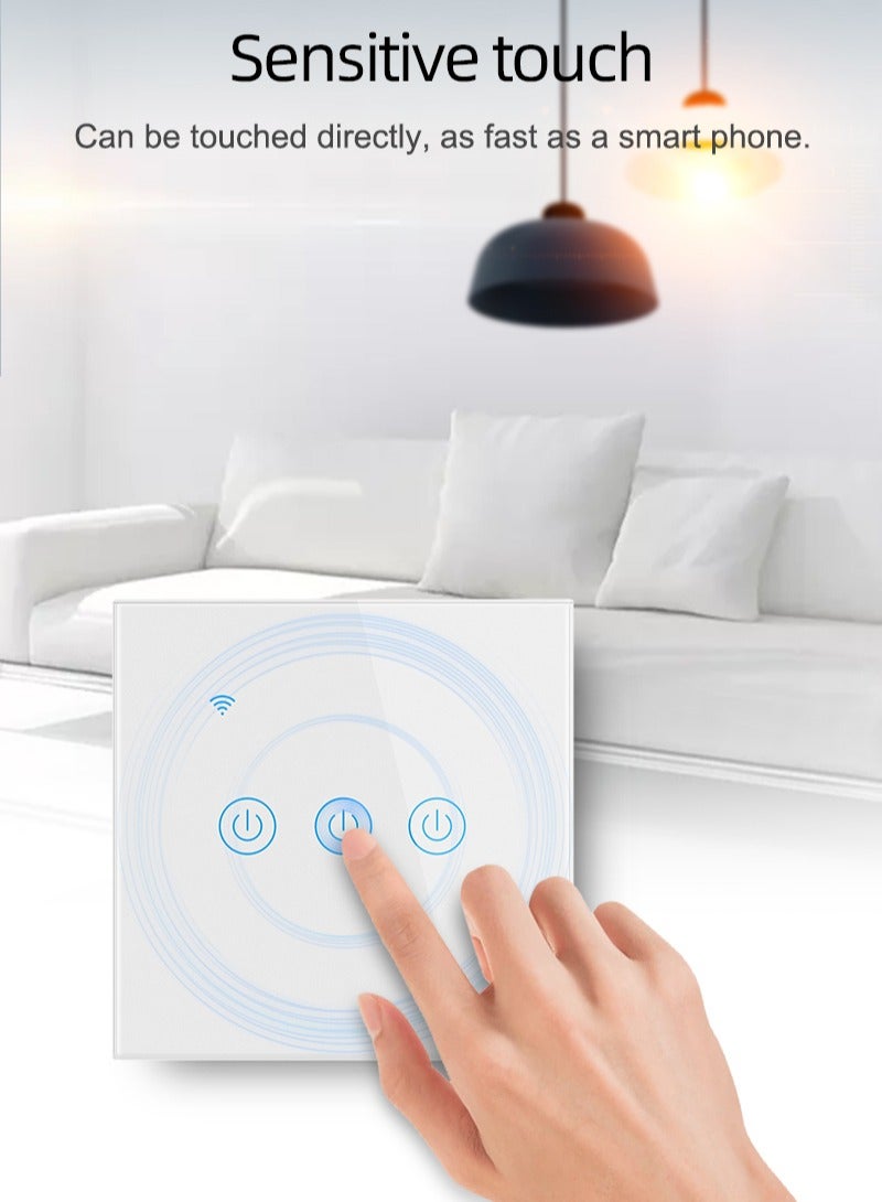 O8.design WiFi Smart Wall Light Switch, Wireless Switches,  Compatible with Google Home, APP Remote Control Touch Switch, No Hub Required, Voice Control White 3 Gang - Image 2