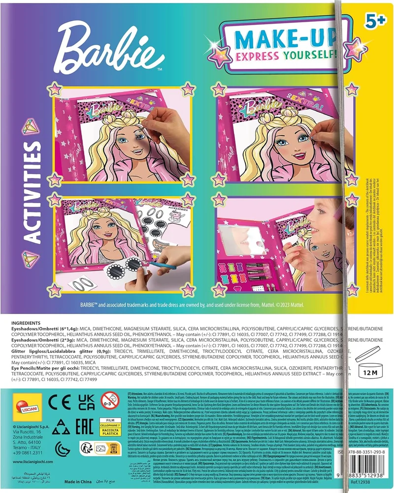 باربي Lisciani Barbie Make-Up Express Yourself! Sketchbook with Mirror and Creative Game for Girls