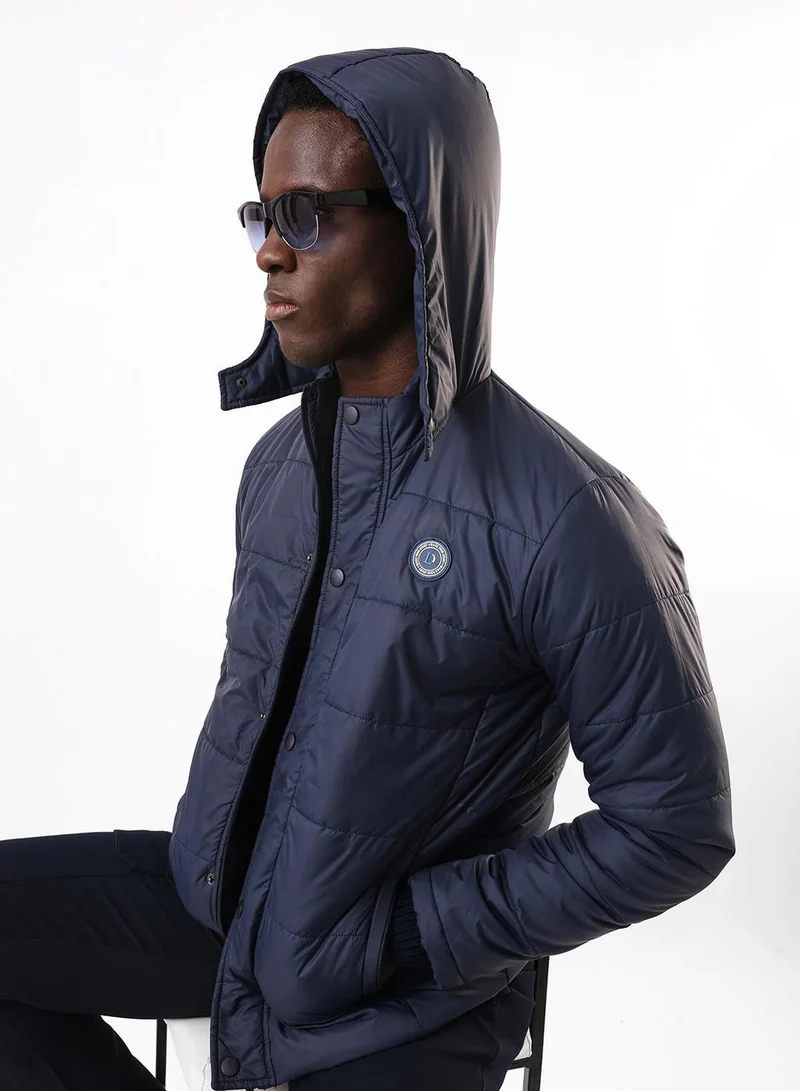 Men's Light Navy 100% Polyester Puffer Regular Fit Jacket