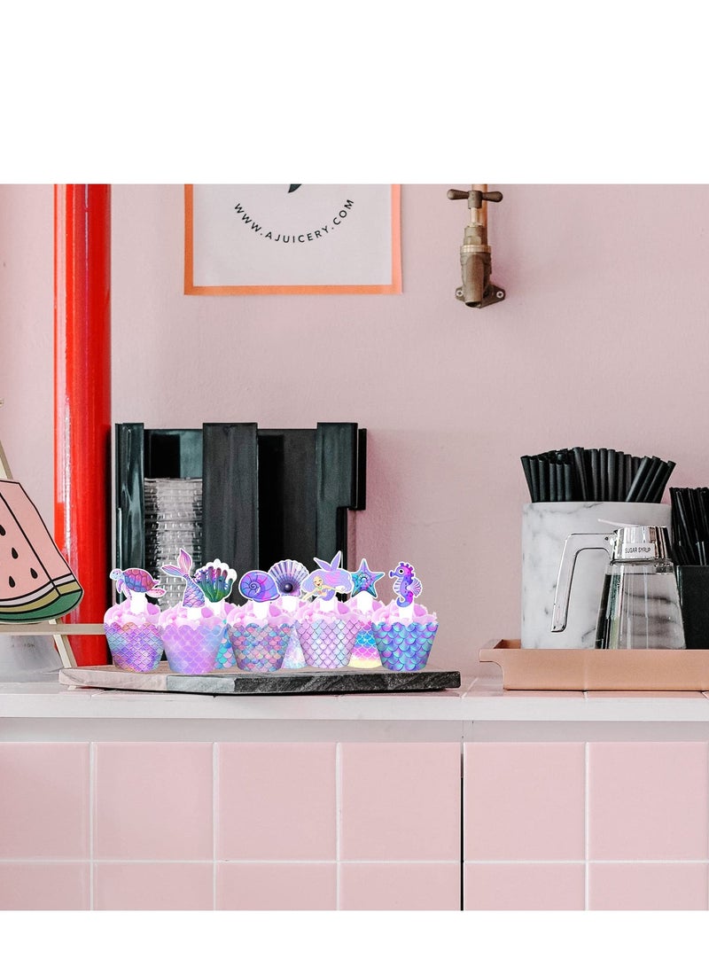 Zikra 24-Piece Mermaid Cupcake Toppers and Wrappers Set - Adorable Mermaid Tail Decorations for Under the Sea Theme Parties and Baby Showers - Image 5