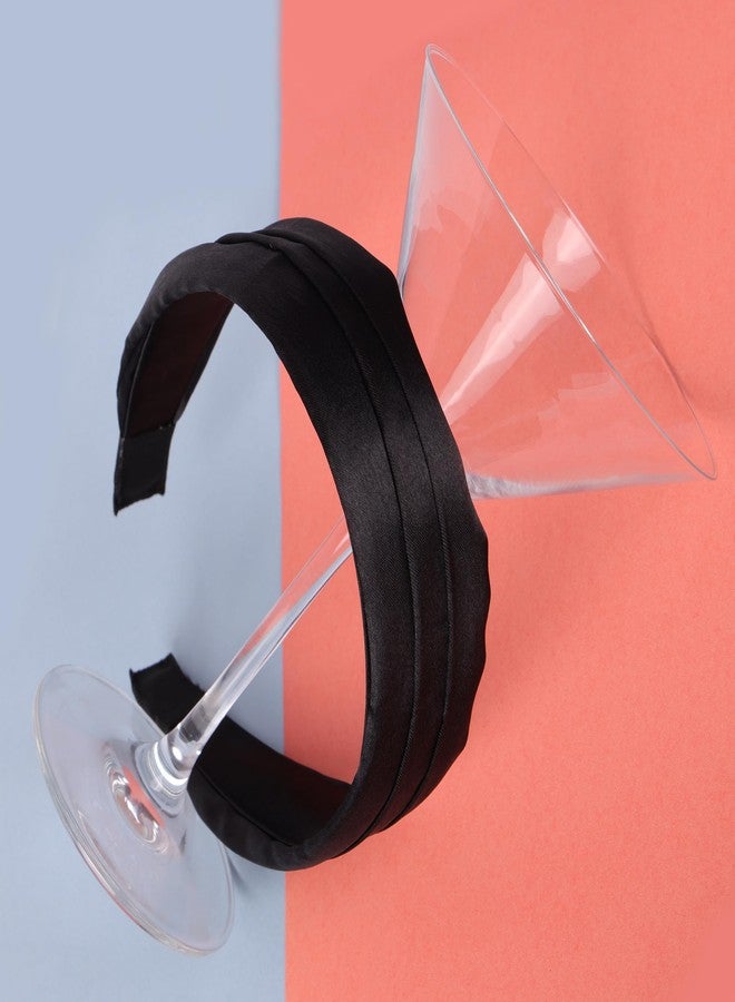 NNR Satin Drapped Hair Bands Satin Silk Scrunchies Hair Band For Girls Comfortable & Soft Hand Made Headband Beautiful Cute Fashion Accessories (Black+Pink) - Image 3