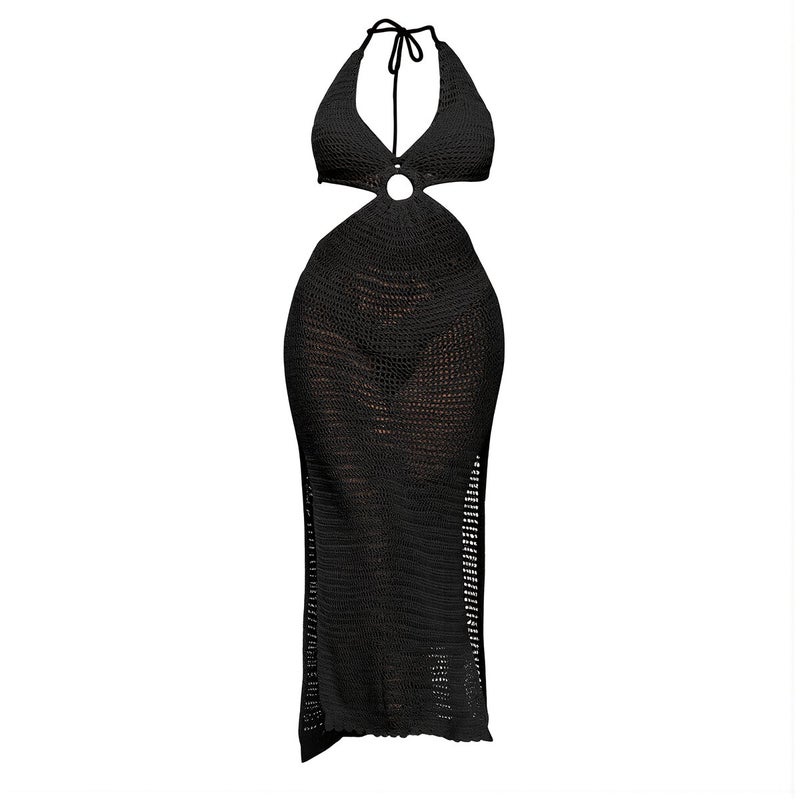 Ultra Lightweight Packable Crochet Maxi Dress Wrinkle Free Beach Coverup for Travel - Image 1