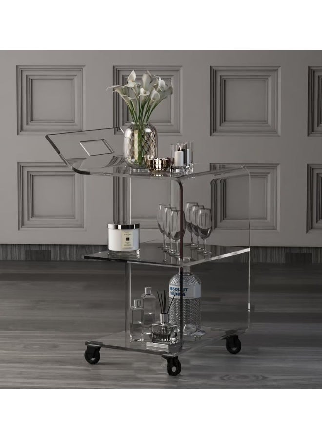 Horoof Market Modern Curved Plexiglass Trolley – 3-Tier Transparent Serving Cart with Elegant Design and Smooth Mobility 