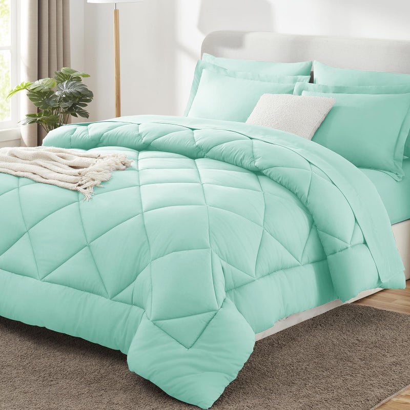 CozyLux King Size Comforter Set Mint Green - 7 Pieces Bed in a Bag King, Luxury Soft Bed Set for All Seasons, Bedding Set with Down Alternative Comforter, Sheets, Pillowcases & Shams - Image 1
