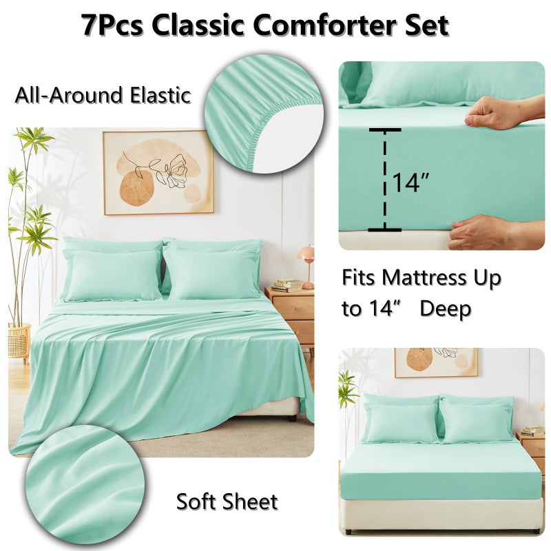CozyLux King Size Comforter Set Mint Green - 7 Pieces Bed in a Bag King, Luxury Soft Bed Set for All Seasons, Bedding Set with Down Alternative Comforter, Sheets, Pillowcases & Shams - Image 5