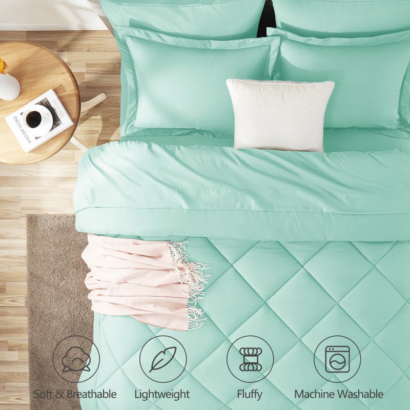 CozyLux King Size Comforter Set Mint Green - 7 Pieces Bed in a Bag King, Luxury Soft Bed Set for All Seasons, Bedding Set with Down Alternative Comforter, Sheets, Pillowcases & Shams - Image 2