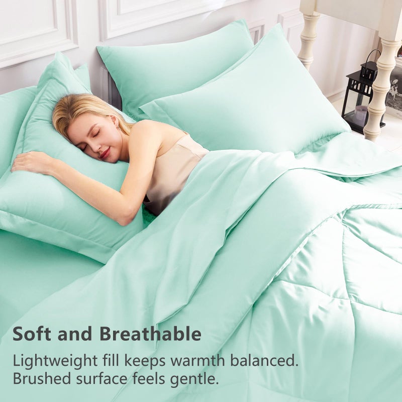 CozyLux King Size Comforter Set Mint Green - 7 Pieces Bed in a Bag King, Luxury Soft Bed Set for All Seasons, Bedding Set with Down Alternative Comforter, Sheets, Pillowcases & Shams - Image 3