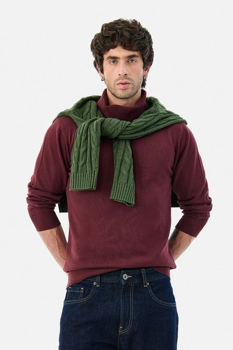 سنيتش كنزة قطنية % بياقة عالية ومقاس عادي