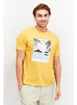 Tailored Recreation Men Crew Neck Short Sleeves Graphic Print T-Shirt, Mustard  - Image 1