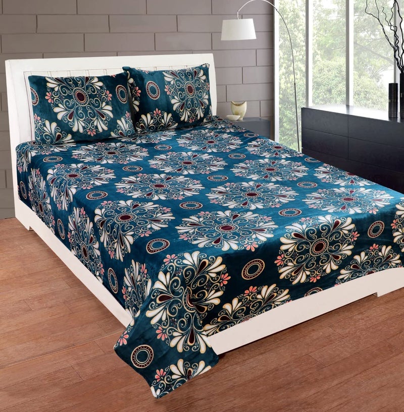 RD TREND 190 Gsm Flannel Warm Abstract Bedsheets For Winter,Double Flat Size 90 X 100 Inches,2 Pillow Covers 18 X 28 Inches(Teal Green,Double Flat), 300 TC - Image 1