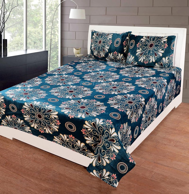 RD TREND 190 Gsm Flannel Warm Abstract Bedsheets For Winter,Double Flat Size 90 X 100 Inches,2 Pillow Covers 18 X 28 Inches(Teal Green,Double Flat), 300 TC - Image 5