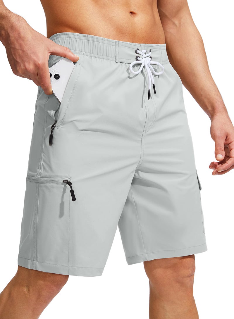 Kayrth Men's Swim Trunks Quick Dry Board Shorts with 5 Pockets Swimsuit Swimwear for Men - No Mesh Liner Light Grey - Image 1