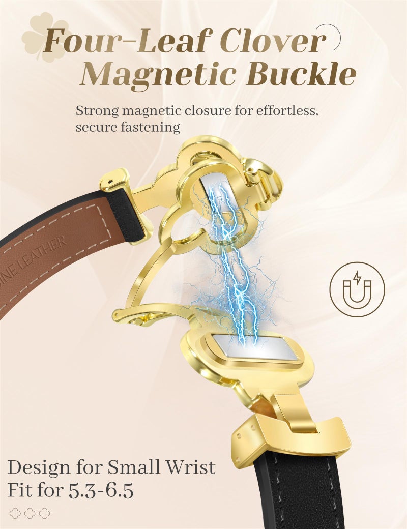 MOINSPIRE Designer Slim Leather Bands Compatible with Apple Watch 38mm 40mm 41mm 42mm(S11/10)for Women, Four-Leaf Clover Cute Dressy Magnetic Watch Bands for iwatch Series Ultra/SE11/9/8/7/6/5/4/3/2/1 - Image 2