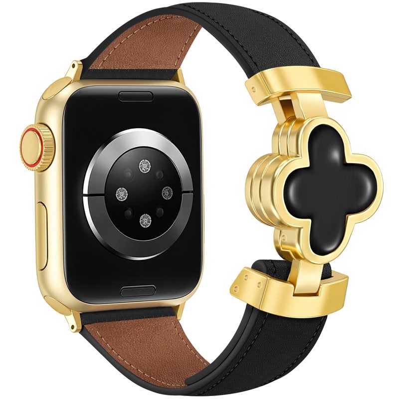 MOINSPIRE Designer Slim Leather Bands Compatible with Apple Watch 38mm 40mm 41mm 42mm(S11/10)for Women, Four-Leaf Clover Cute Dressy Magnetic Watch Bands for iwatch Series Ultra/SE11/9/8/7/6/5/4/3/2/1 - Image 1
