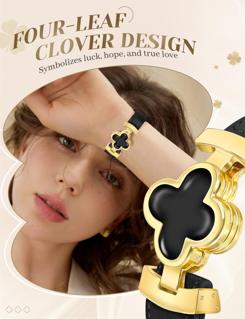 MOINSPIRE Designer Slim Leather Bands Compatible with Apple Watch 38mm 40mm 41mm 42mm(S11/10)for Women, Four-Leaf Clover Cute Dressy Magnetic Watch Bands for iwatch Series Ultra/SE11/9/8/7/6/5/4/3/2/1 - Image 4
