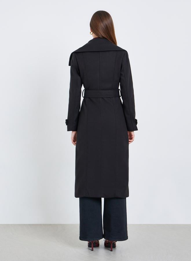 Styli Women Black Midi Length Belted Wool Coat - Image 5