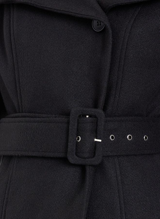Styli Women Black Midi Length Belted Wool Coat - Image 4