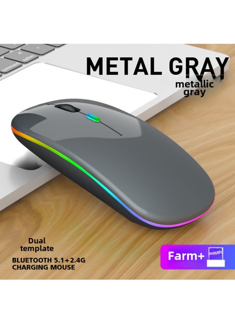 Suitable For Apple For Huawei Dual Mode Wireless Mouse Rechargeable Mute Luminous Bluetooth Mouse Type-c Mouth-Color:Charging Dual-mode Luminous [gray] With Packaging Charging Cable