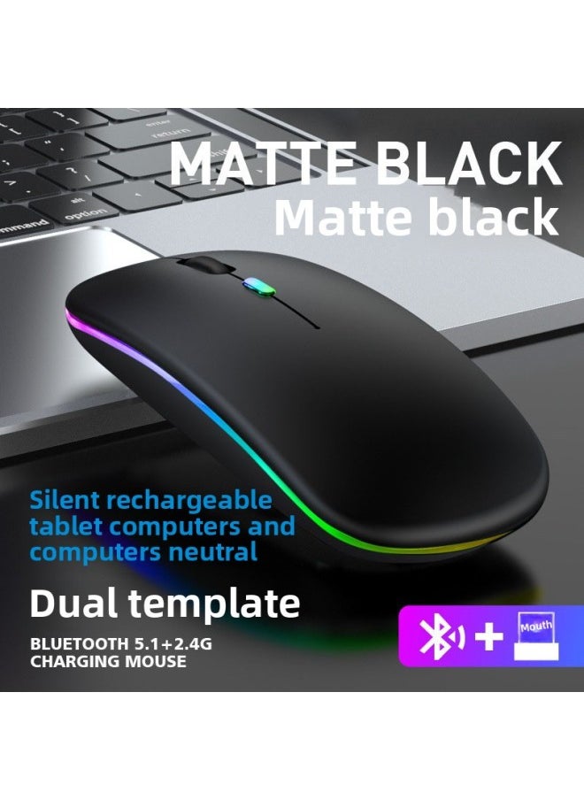 Suitable For Apple For Huawei Dual Mode Wireless Mouse Rechargeable Mute Luminous Bluetooth Mouse Type-c Mouth-Color:Charging Dual-mode Luminous [gray] With Packaging Charging Cable