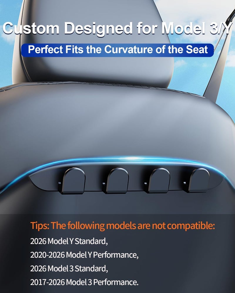 خطافات مقعد السيارة لطرازات تسلا Model Y وModel 3، إكسسوارات لعام 2023، 2022، 2021؛ عبوة تحتوي على 2 خطاف لتعليق الحقائب داخل السيارة، منظمات لمقاعد السيارة لحمل الحقائب والمستلزمات الشخصية، مناسبة لحقائب اليد والحقائب الظهرية وأكياس البقالة، مصنوعة من مادة ABS. - Image 2