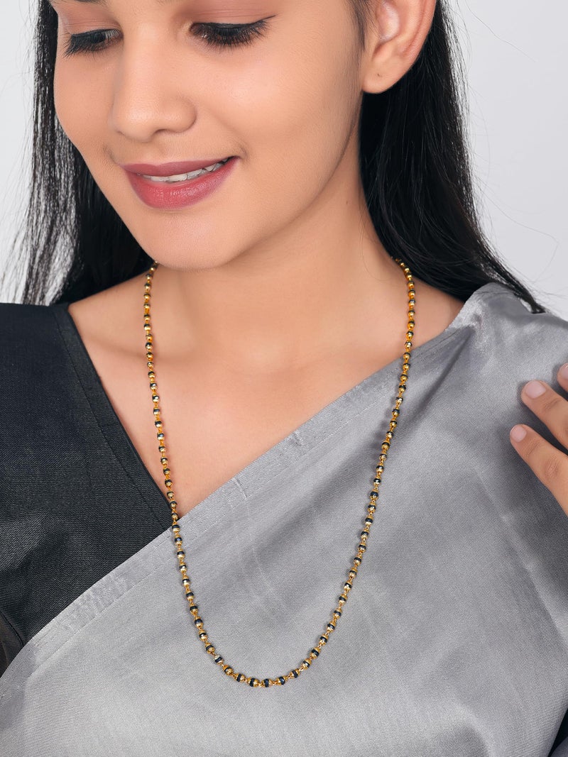 JHB Women Traditional Black Bead Chain and Gold Plated Neck Chain for Women & Girls Wedding, Engagement and Anniversary (Black and Golden) - Image 4
