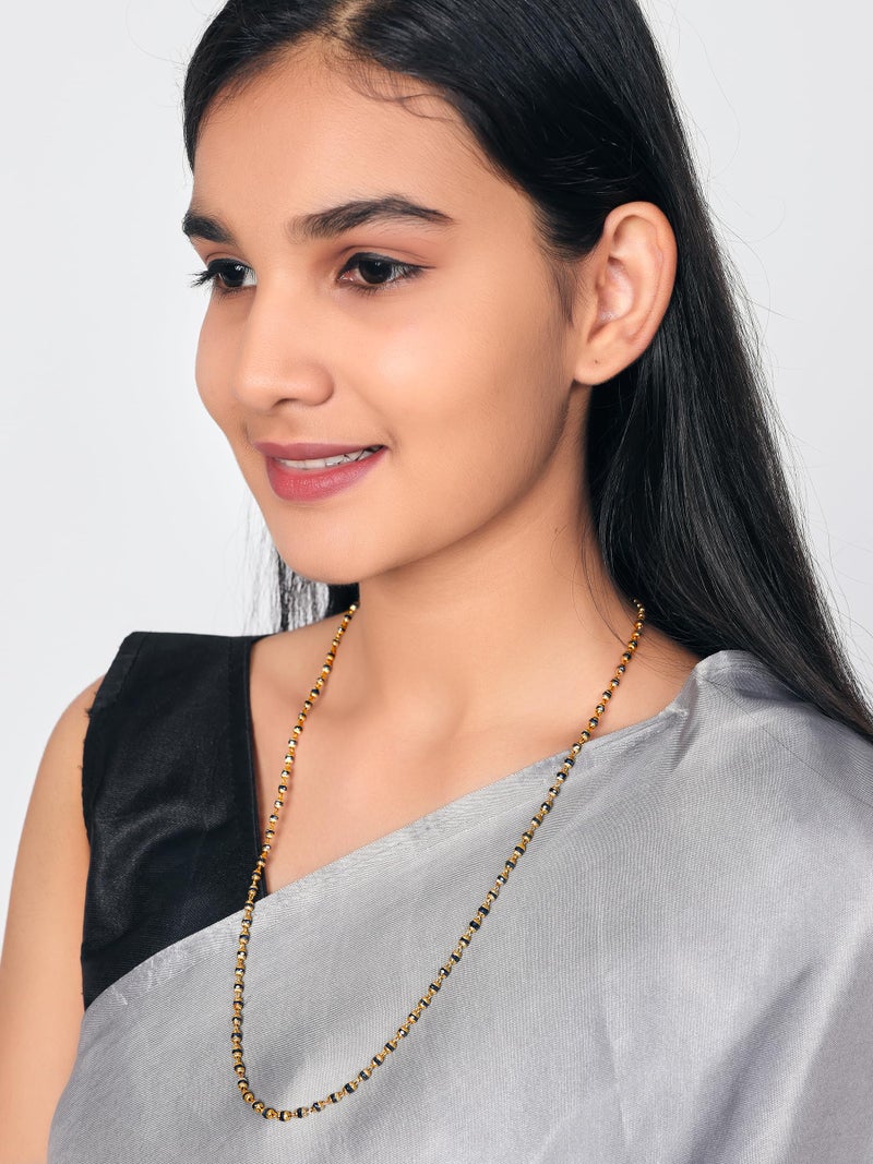 JHB Women Traditional Black Bead Chain and Gold Plated Neck Chain for Women & Girls Wedding, Engagement and Anniversary (Black and Golden) - Image 2