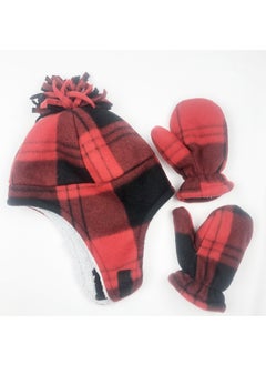 Generic 2-Piece Winter Childrens Beanie and MittensRed Plaid M 1-2 years old Red Plaid M 1-2 years old 