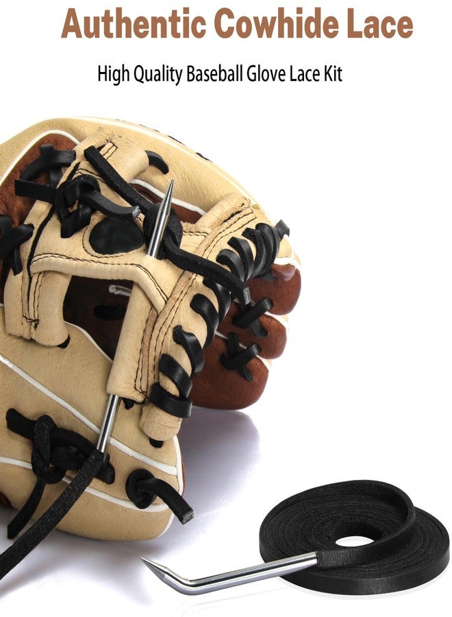 Aeesio Softball Baseball Glove Lace, Mitt Lace Repair Kit Includes 2 Leather Laces and Lacing Needle for Catcher's Glove (Black) - Image 3