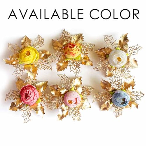 ADIKALA Artificial Peonies Golden Flower Leaf Bunch for Hamper, Flower Brooch Hamper for Decoration, Gifting, Trousseau Packing | Flower Bunch (3, Carrot Red) - Image 4