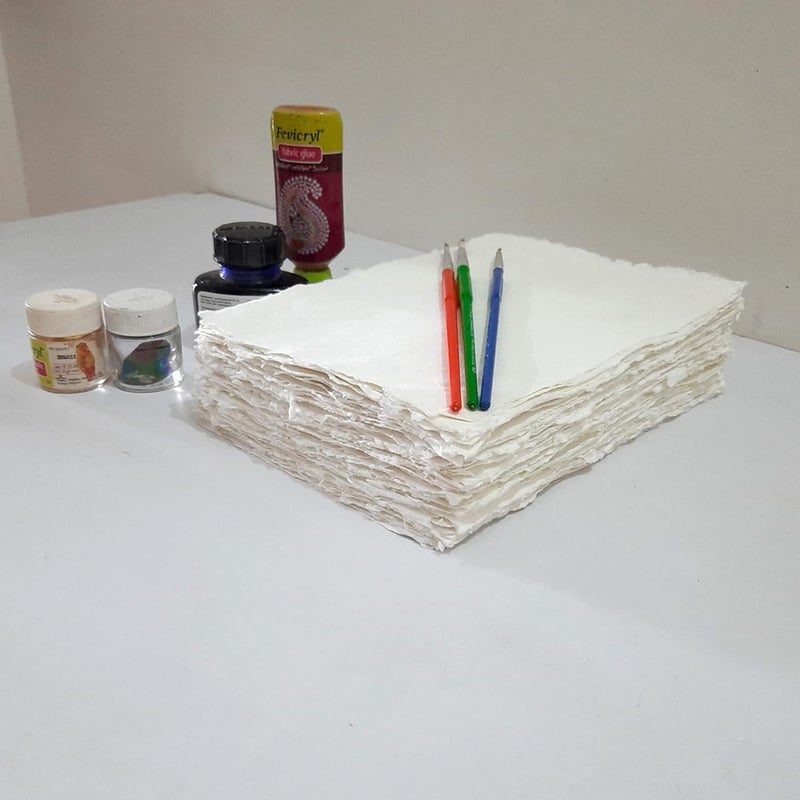 Etailor Handmade Cotton Paper Deckle Edge Loose Leaf Sheets 130 GSM Ivory White (4x6") Ivory (Pack of 100 Sheets) - Image 5