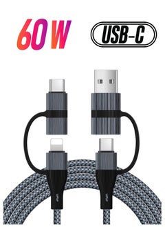 USB C Charger Cable, 60W/3A USB C to USB Adaptor With iOS/Type C/USB A Ports 4 in 1 for iPhone 15 14 13 Pro Max iPad Samsung S24 S23 Ultra Z Flip 5 Multi USB to USB C Cable, Black