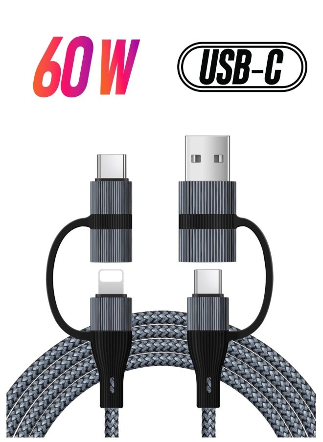 Generic - USB C Charger Cable, 60W/3A USB C to USB Adaptor With iOS/Type C/USB A Ports 4 in 1 for iPhone 15 14 13 Pro Max iPad Samsung S24 S23 Ultra Z Flip 5 Multi USB to USB C Cable, Black - Image 1