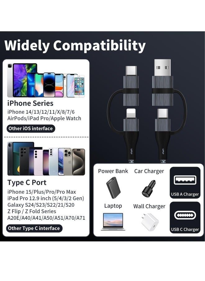 Generic - USB C Charger Cable, 60W/3A USB C to USB Adaptor With iOS/Type C/USB A Ports 4 in 1 for iPhone 15 14 13 Pro Max iPad Samsung S24 S23 Ultra Z Flip 5 Multi USB to USB C Cable, Black - Image 1