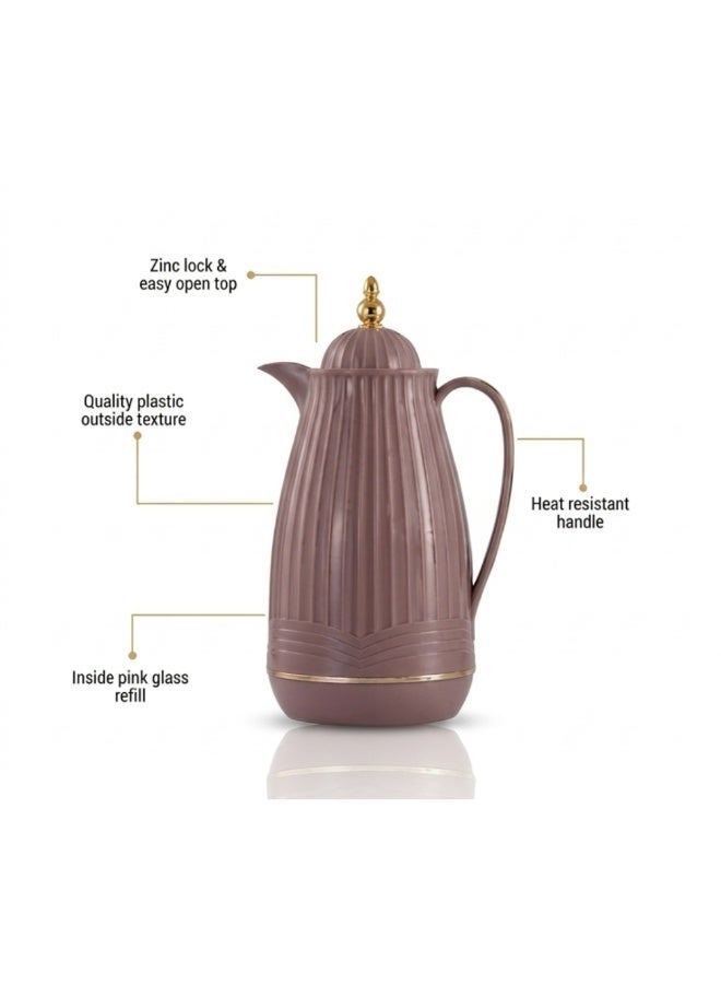 ميلريتش ترمس ميلريتش بريميوم 1.0 لتر - دلة عازلة للحرارة مع زجاج داخلي وردي - هيكل بلاستيكي أنيق للشاي والقهوة والمياه الساخنة - مقبض مقاوم للحرارة وقاعدة مانعة للانزلاق - Image 2