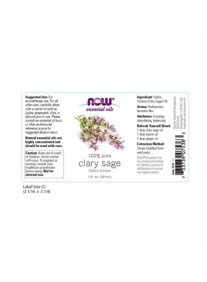 NOW Essential Oils, Clary Sage Oil, Focusing Aromatherapy Scent, Steam Distilled, 100% Pure, Vegan, Child Resistant Cap, 1-Ounce - Image 2