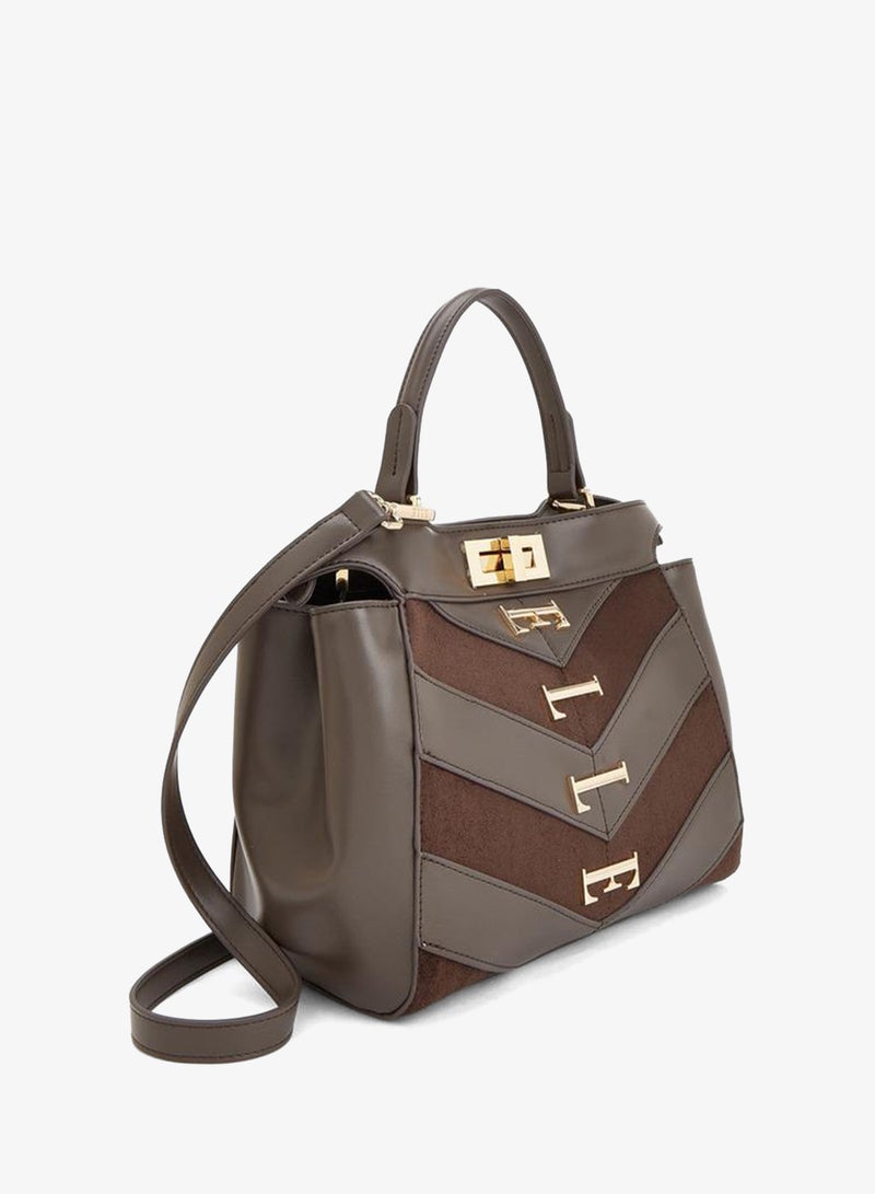 ELLE Women Chevron Suede Tote Bag With Detachable Strap - Image 3