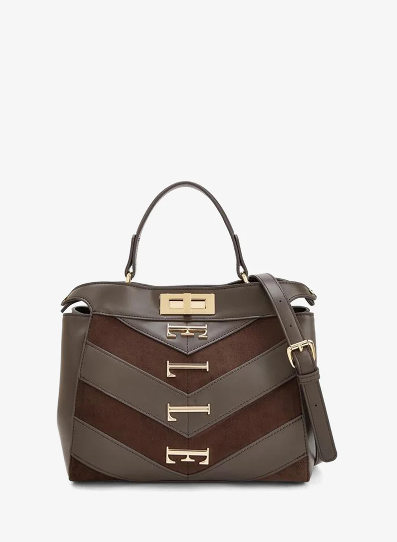 ايل Women Chevron Suede Tote Bag With Detachable Strap