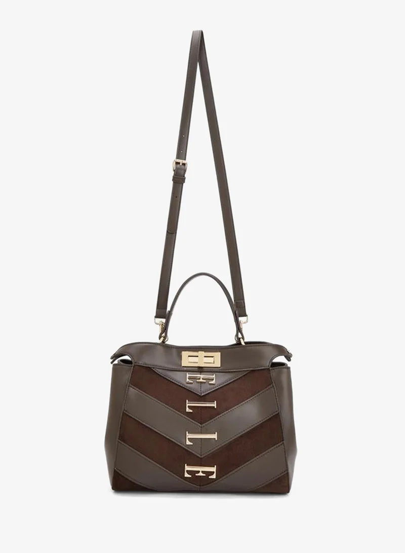 ايل Women Chevron Suede Tote Bag With Detachable Strap