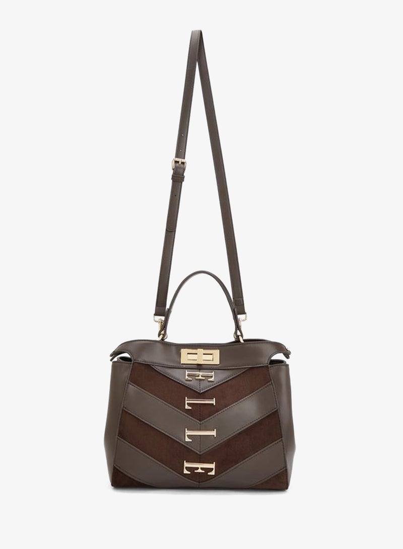ELLE Women Chevron Suede Tote Bag With Detachable Strap - Image 2