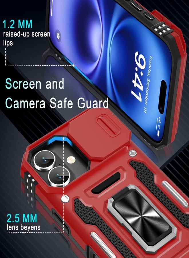 DEERLAMN for Phone 17 Case with Slide Camera Cover + Screen Protector (2 Packs), Rotated Ring Kickstand Military Grade Shockproof Protective Cover-Red - Image 5