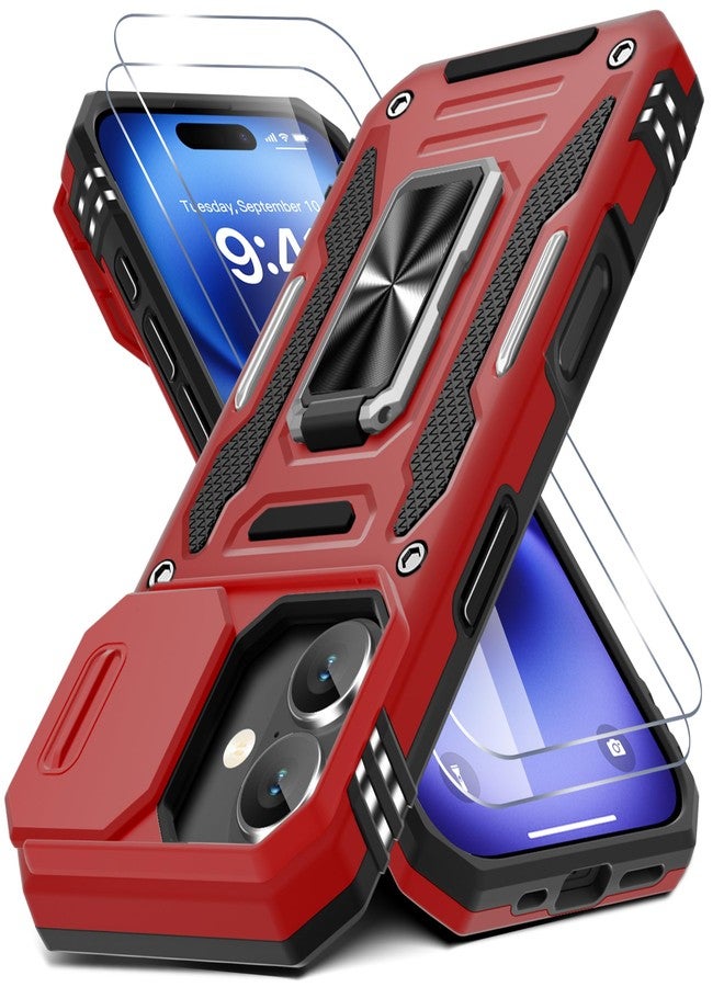 DEERLAMN for Phone 17 Case with Slide Camera Cover + Screen Protector (2 Packs), Rotated Ring Kickstand Military Grade Shockproof Protective Cover-Red - Image 1