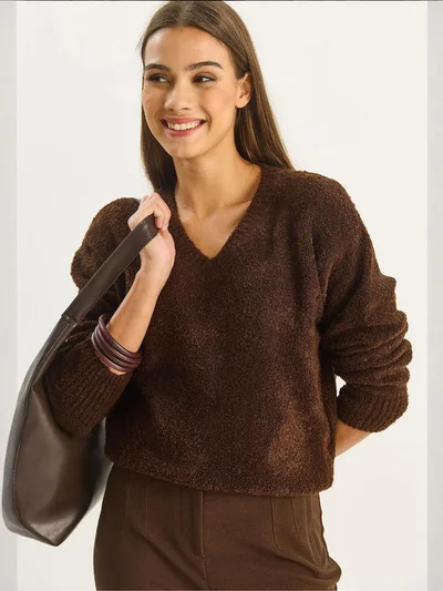 بيانكو لوتشي LUCCI V-Neck Textured Knit Sweater