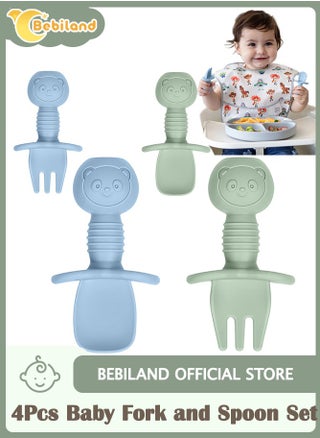 4Pcs Baby Fork and Spoon Set, Silicone Self Feeding Utensil, Easy Grip Toddler Cutlery Kit, Baby Weaning and Feeding Spoons (Blue/Green) - pzsku/Z94DF10ECAD659E5195A6Z/45/1746216690/44c73053-ec8b-45c6-b4a3-566a8ca283bd