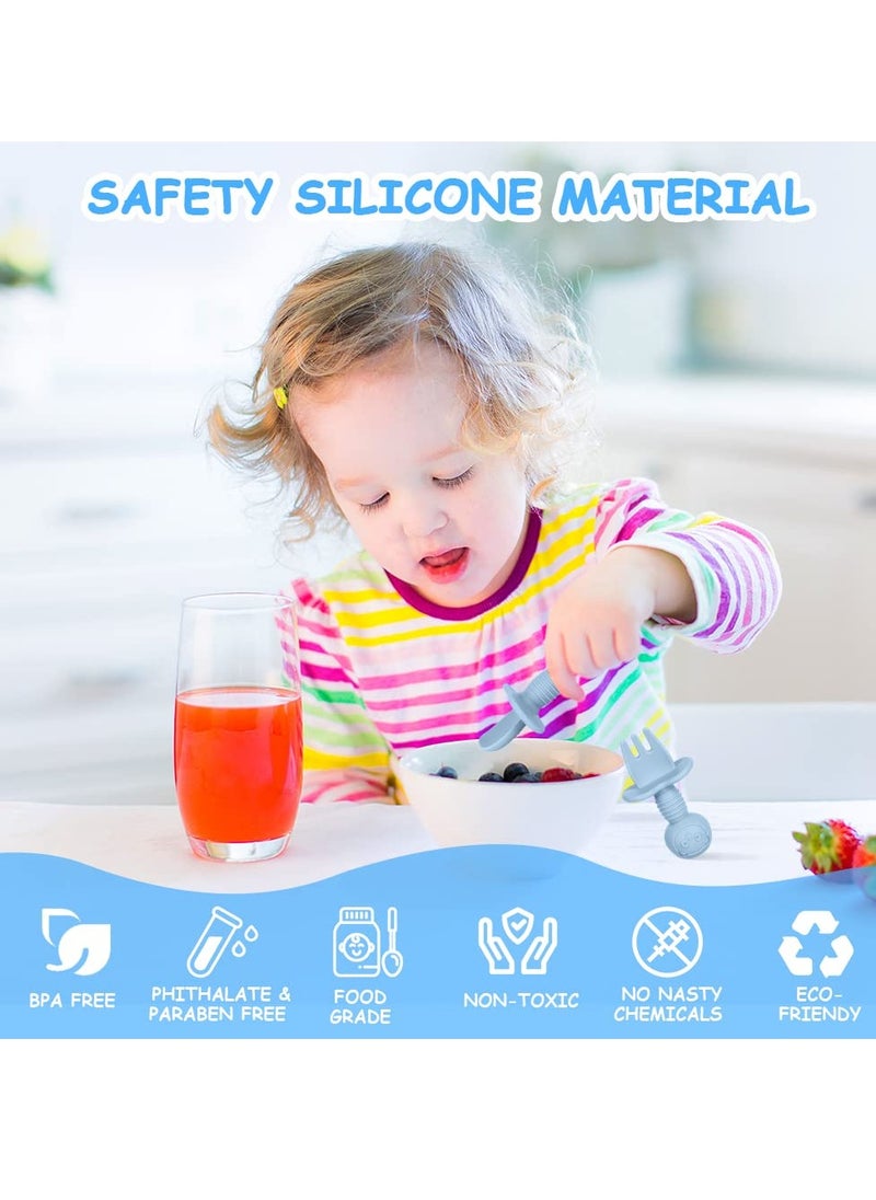 Bebiland - 4Pcs Baby Fork and Spoon Set, Silicone Self Feeding Utensil, Easy Grip Toddler Cutlery Kit, Baby Weaning and Feeding Spoons (Blue/Green) - Image 1